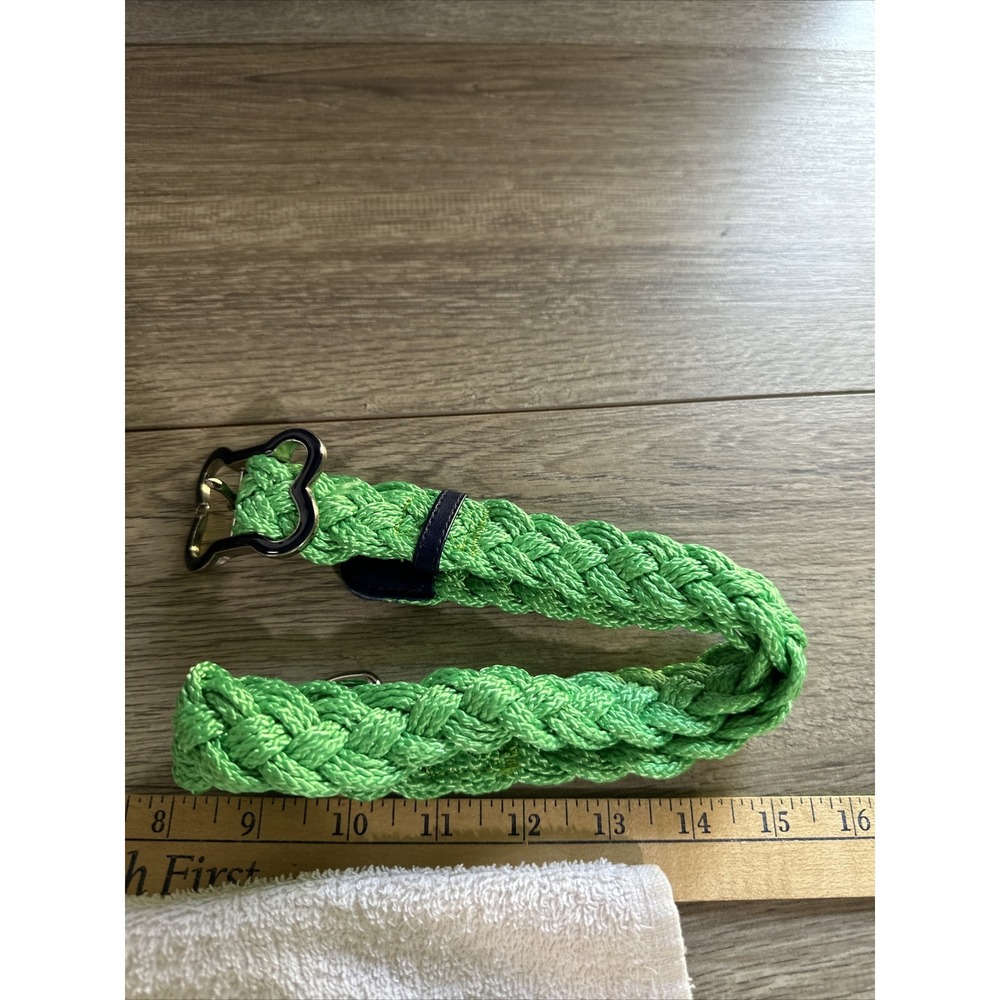 Green Braided Rope Belt Navy Blue Enamel Quatrefoil‎ Buckle Preppy Nautical 31in